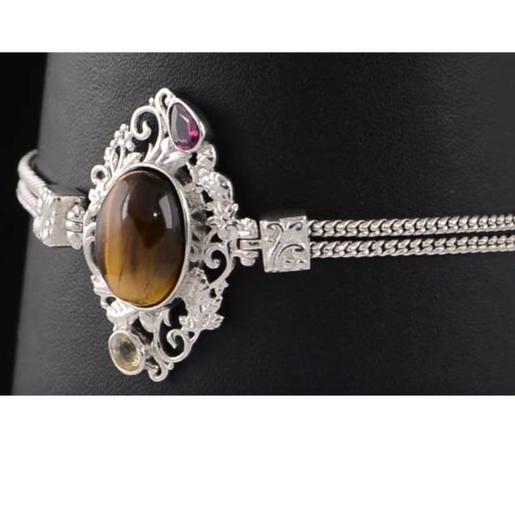 Tiger's Eye and Multi-Gemston Toggle Bracelet - Picture 4 of 7